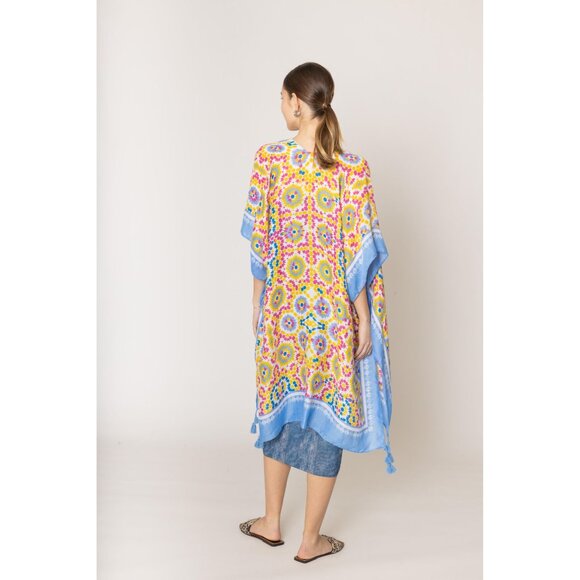 DIONA J TILE PRINT KIMONO CARDIAN ONE SIZE COLOR BLUE - Picture 3 of 6